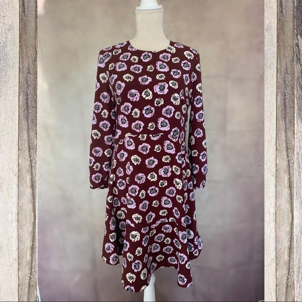 Ann Taylor Loft Burgundy Floral Dress Size 6